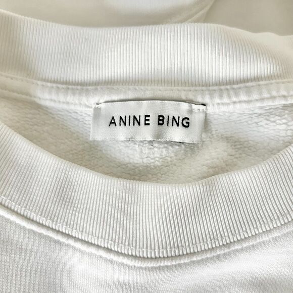 Anine Bing Miles Cotton Crewneck Sweatshirt in White Size Large Patch Logo - Picture 6 of 7